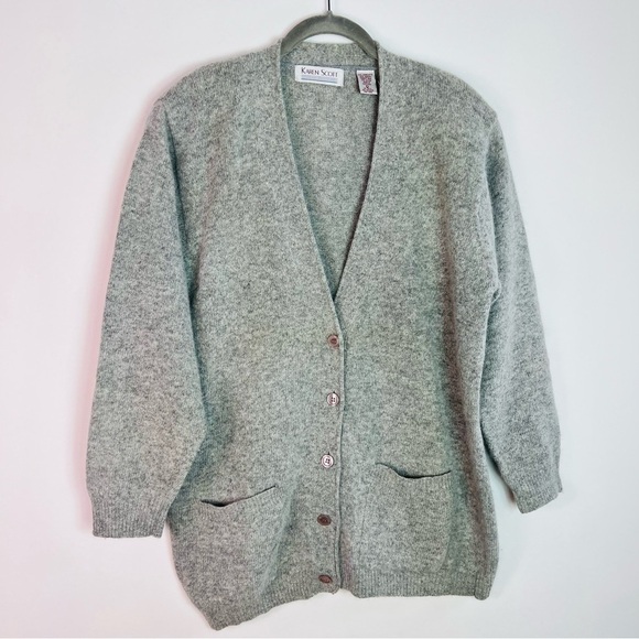 LAMBSWOOL ANGORA BUTTON DOWN RETRO CARDIGAN LIGHT GRAY SIZE LARGE EUC - Picture 5 of 7